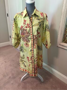 Maude Vivante Yellow Floral Dress with Pink & Green Leaf Print